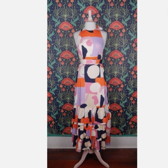 Venita Aspen Gianni Bini Andrea Abstract Print Halter Maxi Dress Nwt - Picture 3 of 8